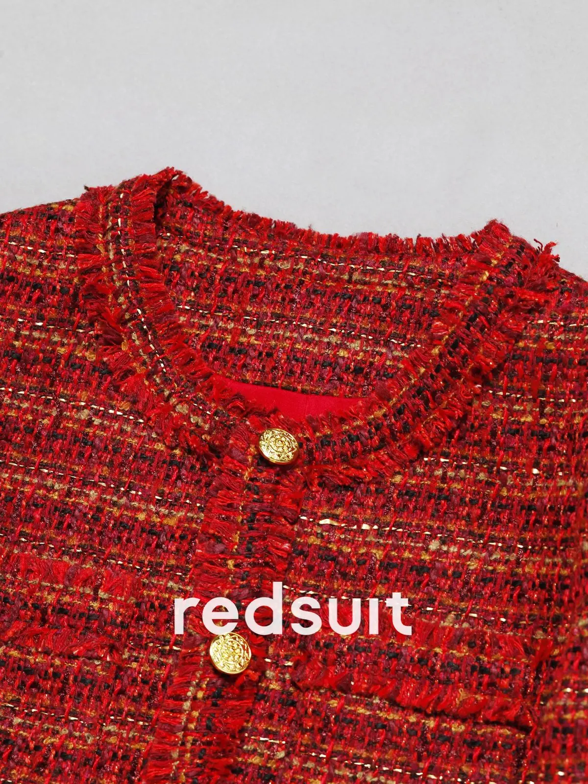 New Fashionable red versatile coat with coarse tweed short style temperament custom size