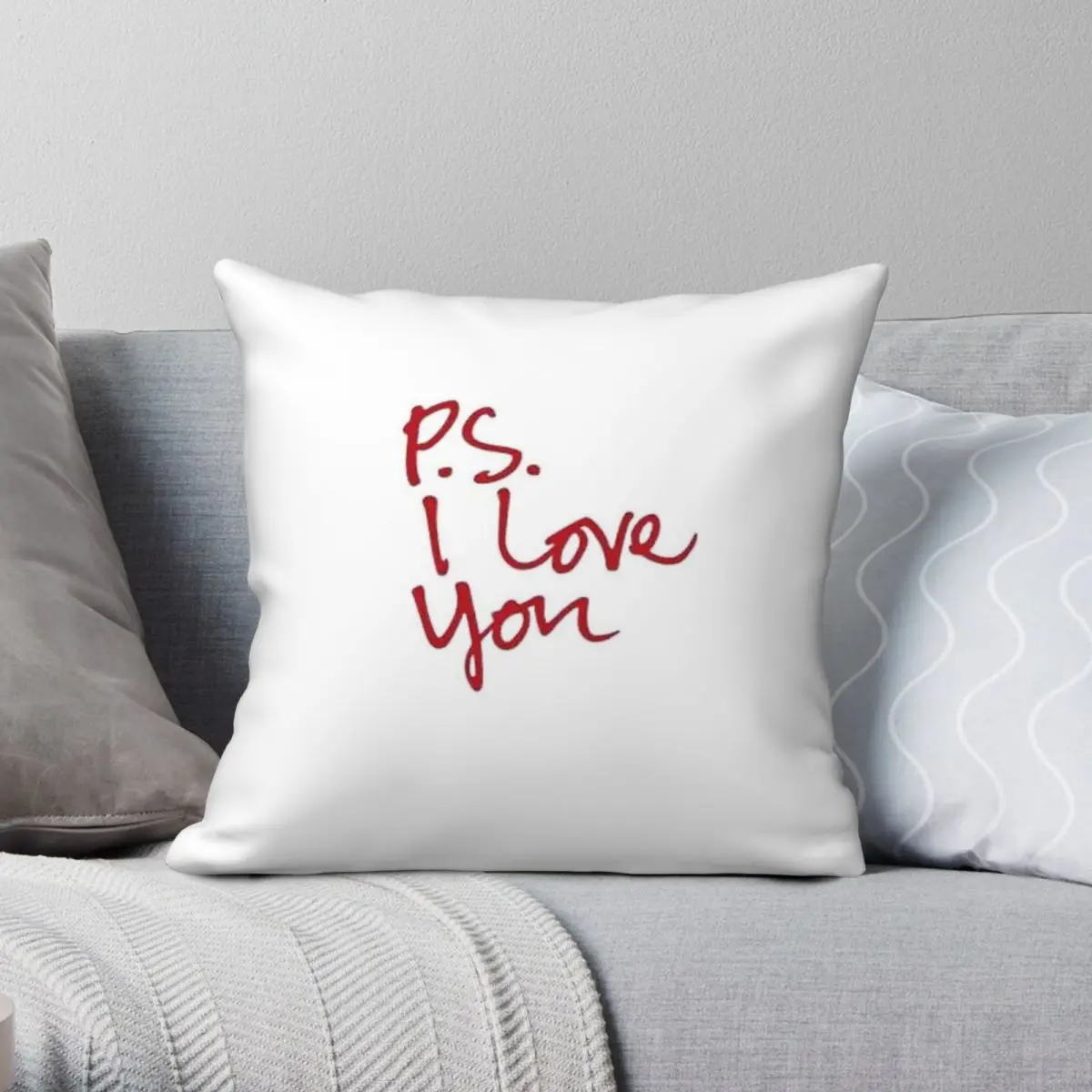P.S. I Love You Square Pillowcase Polyester Linen Velvet Pattern Zip Decorative Car Cushion Cover Wholesale 45x45