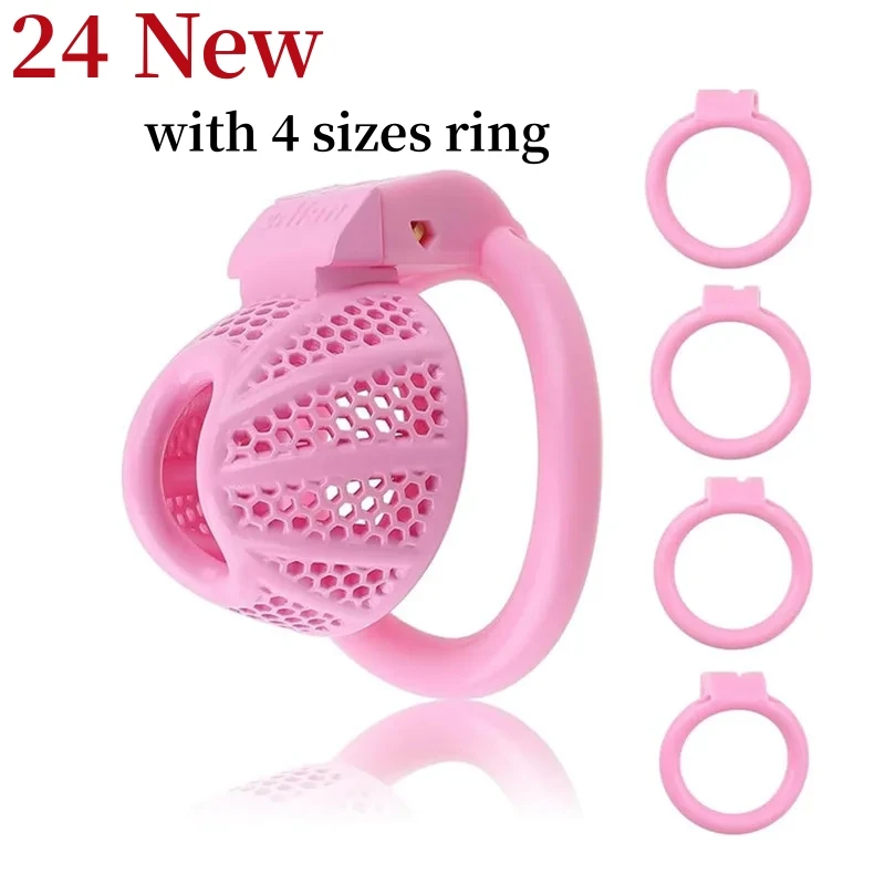 2024 New Pink Male Chastity Lock Honeycomb Mesh Lightweight Chastity Cage Chastity Device Male Sex Toys Adult Sex Toy 18+ 정조대