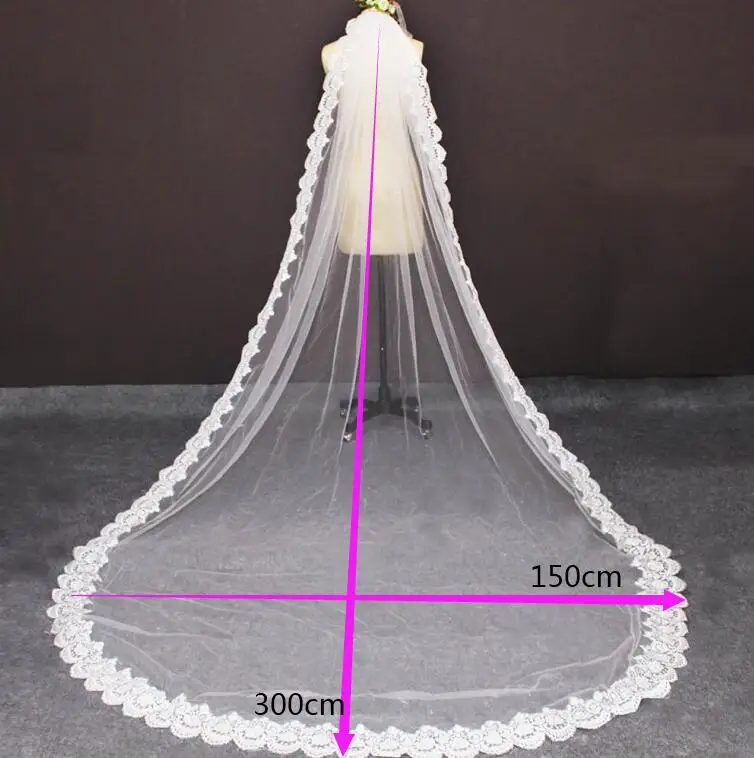 มาใหม่ล่าสุด3เมตรลูกไม้ Wedding Veil กับหวี Soft Tulle 3M ผ้าคลุมหน้าเจ้าสาวสีขาว Ivory Veil Voile Mariage อุปกรณ์เสริมเจ้าสาว