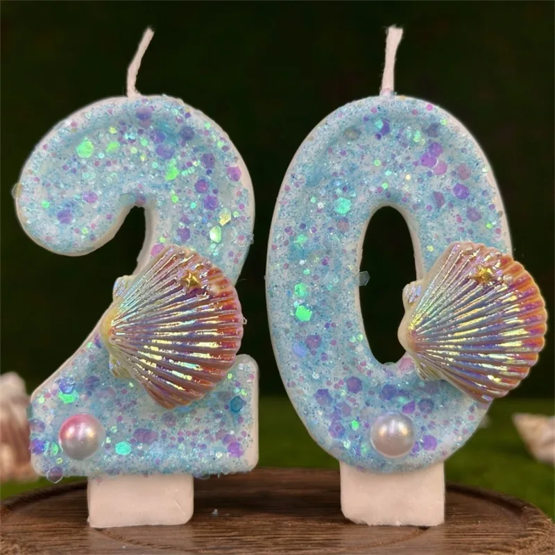 New 1pcs Digital Candles Blue Shell Birthday Cake Party Candles Party Atmosphere Candle Scene Decoration Supplies 0-9 Candles