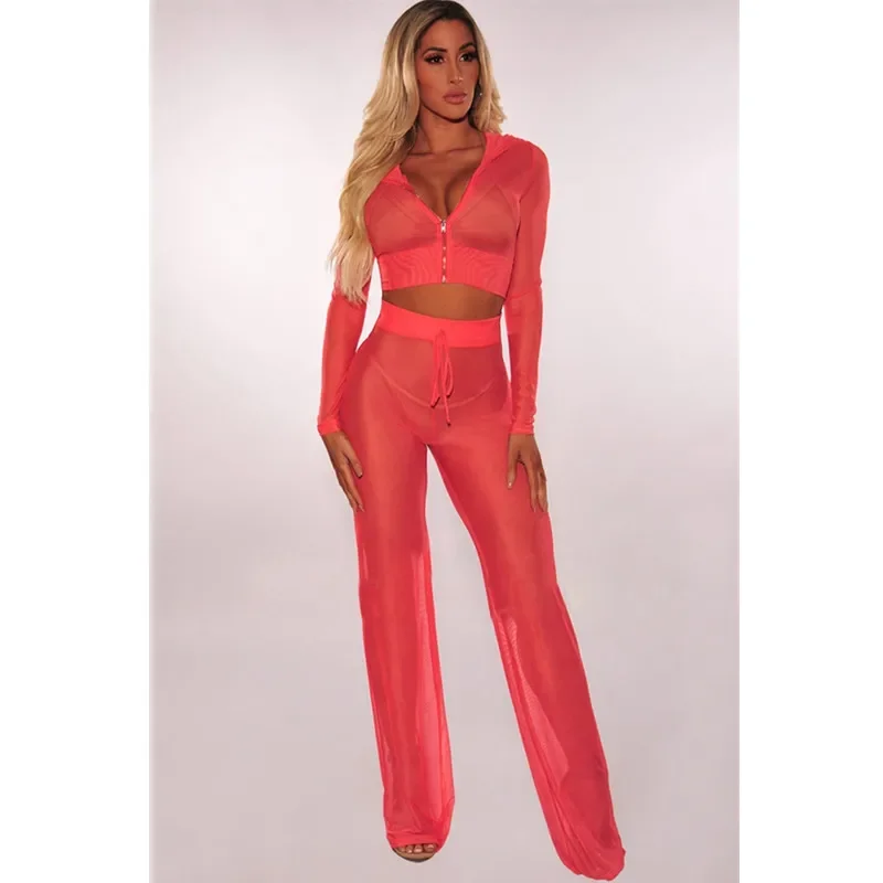 Women sexy transparent Mesh two piece set top and pants 2019 summer 2 piece set club outfits lady tracksuit sportwear sweat suit
