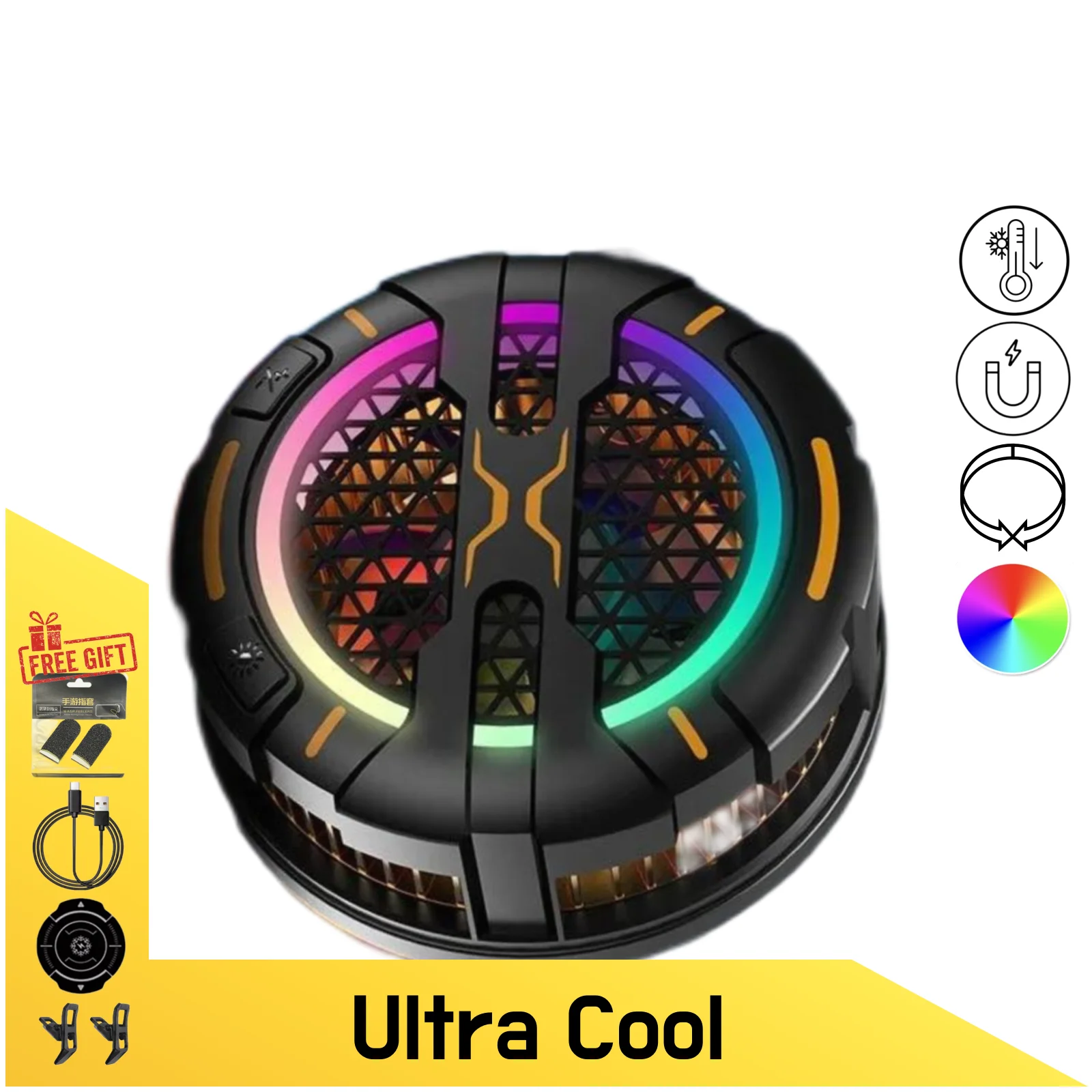 K15 15W Powerful Ice Freeze Semiconductor Cooler, Magnetic/Back-clip, Radiator for PUBG Game with RGB Light for IOS Android