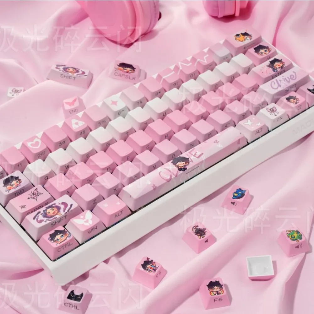 Valorant Clove Theme Keycap Set 124key PBT Custom Cute Pink Keyboard Cap Cherry Profile Gaming KeyCap for Mechanical Keyboard