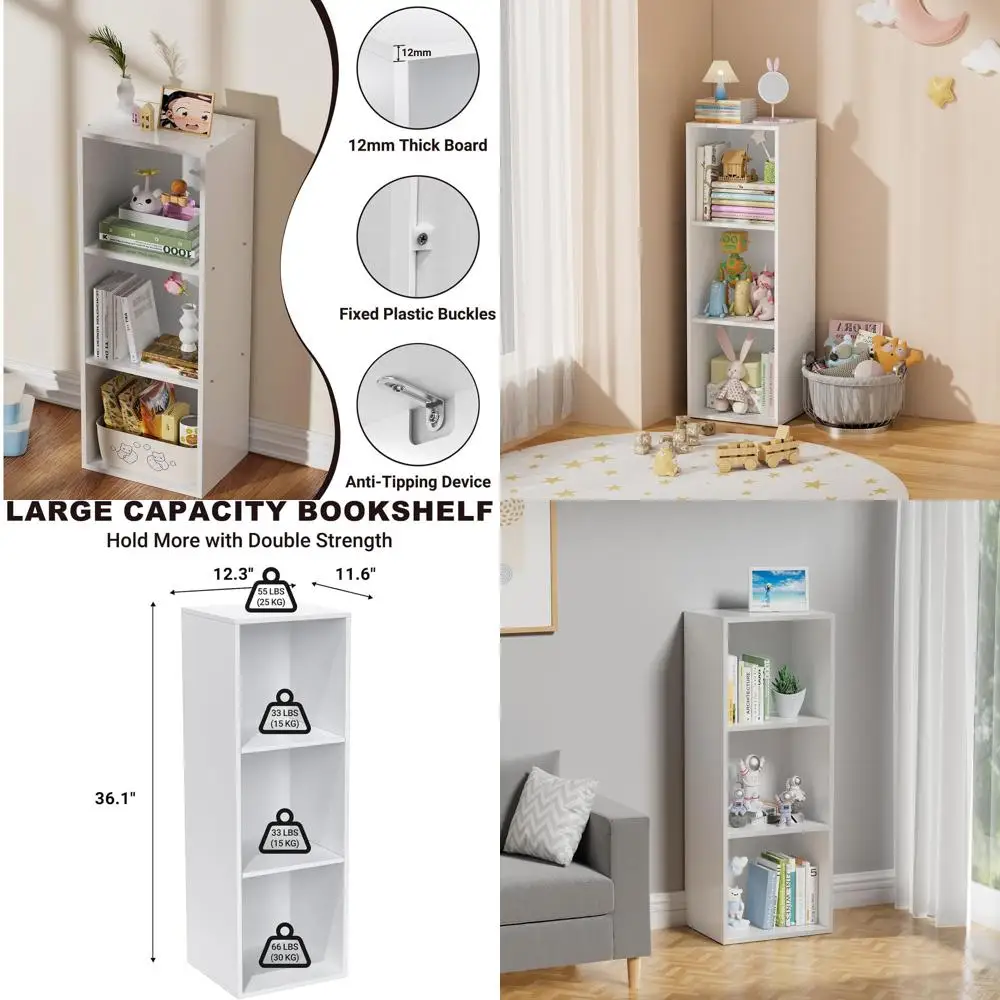 

Компактная 3-х уровневая деревянная книжная полка для небольших помещений, органайзер для хранения вещей для дома, спальни, гостиной или офиса (белый)