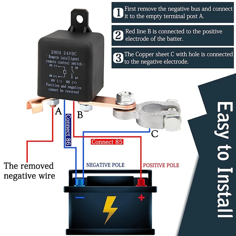 Remote Battery Disconnect Switch, Remote Switch for Truck Car Switch Anti Theft, 24V 200A Remote Control Battery Switch