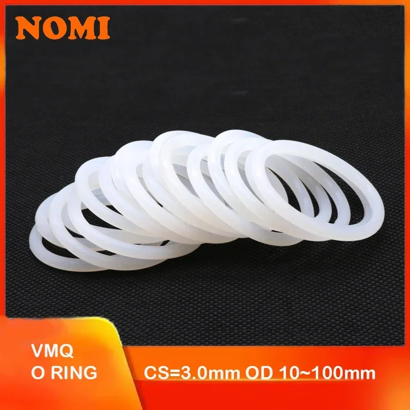 

White Food GradeSilicone O Ring Gasket CS 3mm OD 10 ~ 100mm Waterproof Washer Rubber Insulated O Shape VMQ O Rings 10/50Pcs