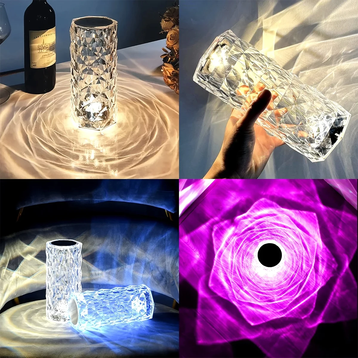 Rgb Remote Crystal Table Lamp Touch LED Rose Night Light USB Rechargeable For Party Dinner Wending Bedroom Holiday Gift