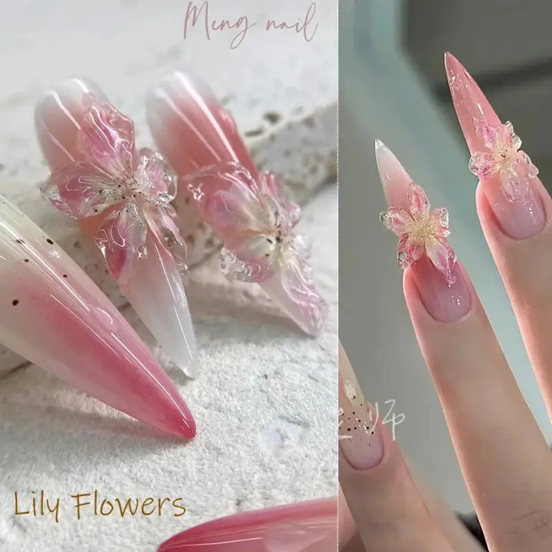 Calcomanías de uñas de flor de lirio 5D, decoraciones de Arte de uñas de gelatina, deslizadores de Gel adhesivo acrílico, pegatinas de verano,