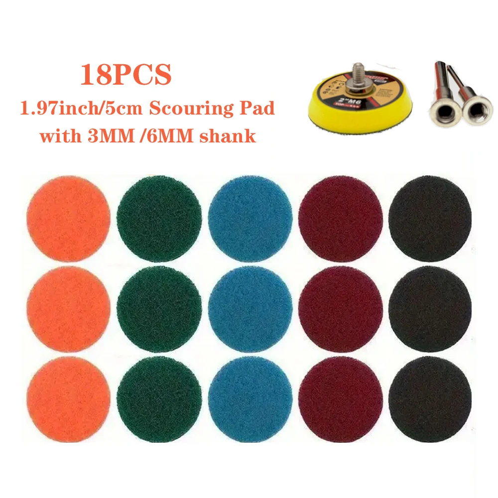 

18 шт., 2-дюймовый универсальный комплект чистящих подушечек с шлифовальной подушечкой и адаптером, буферная подушечка для полировки стекла, дерева, металла, поверхности