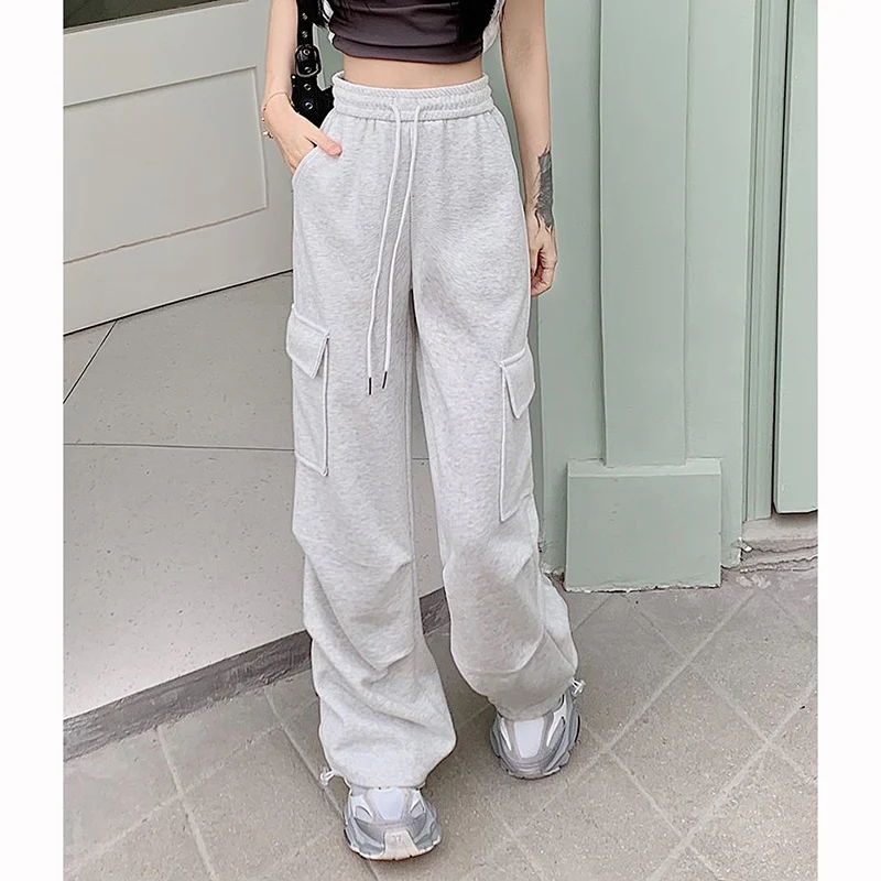 Koreaanse Mode Dame Hoge Taille Dunne Joggingbroek Vrouwen Solid Baggy Hoge Taille Broek Meisjes Klassieke Dagelijkse Rechte Pijpen Broek
