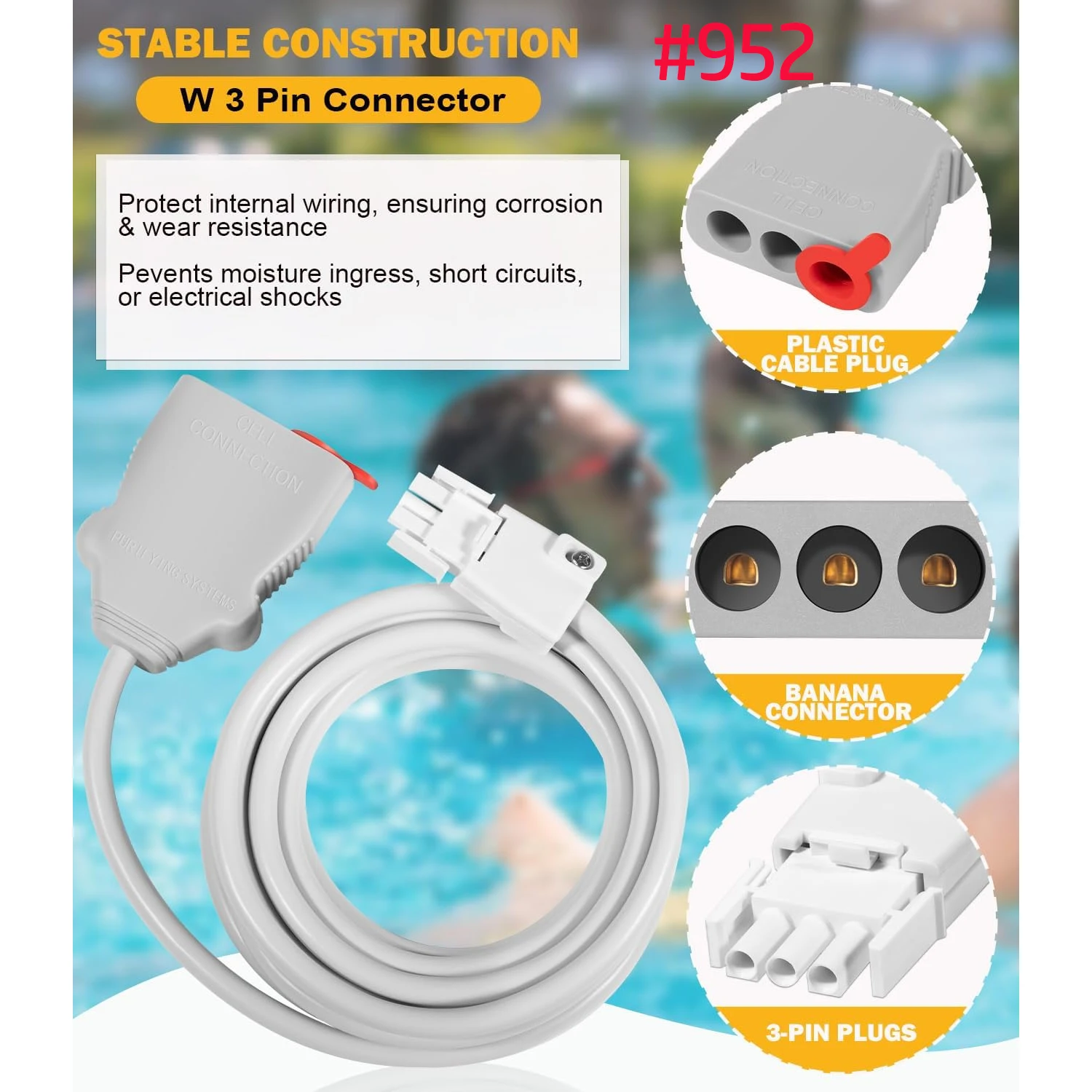 

Кабель 952 Cell Cord с 3-контактным разъемом для AquaCal AutoPilot Digital 75003, Digital Nano 75040/75041, Digital Nano Plus 75042/75043