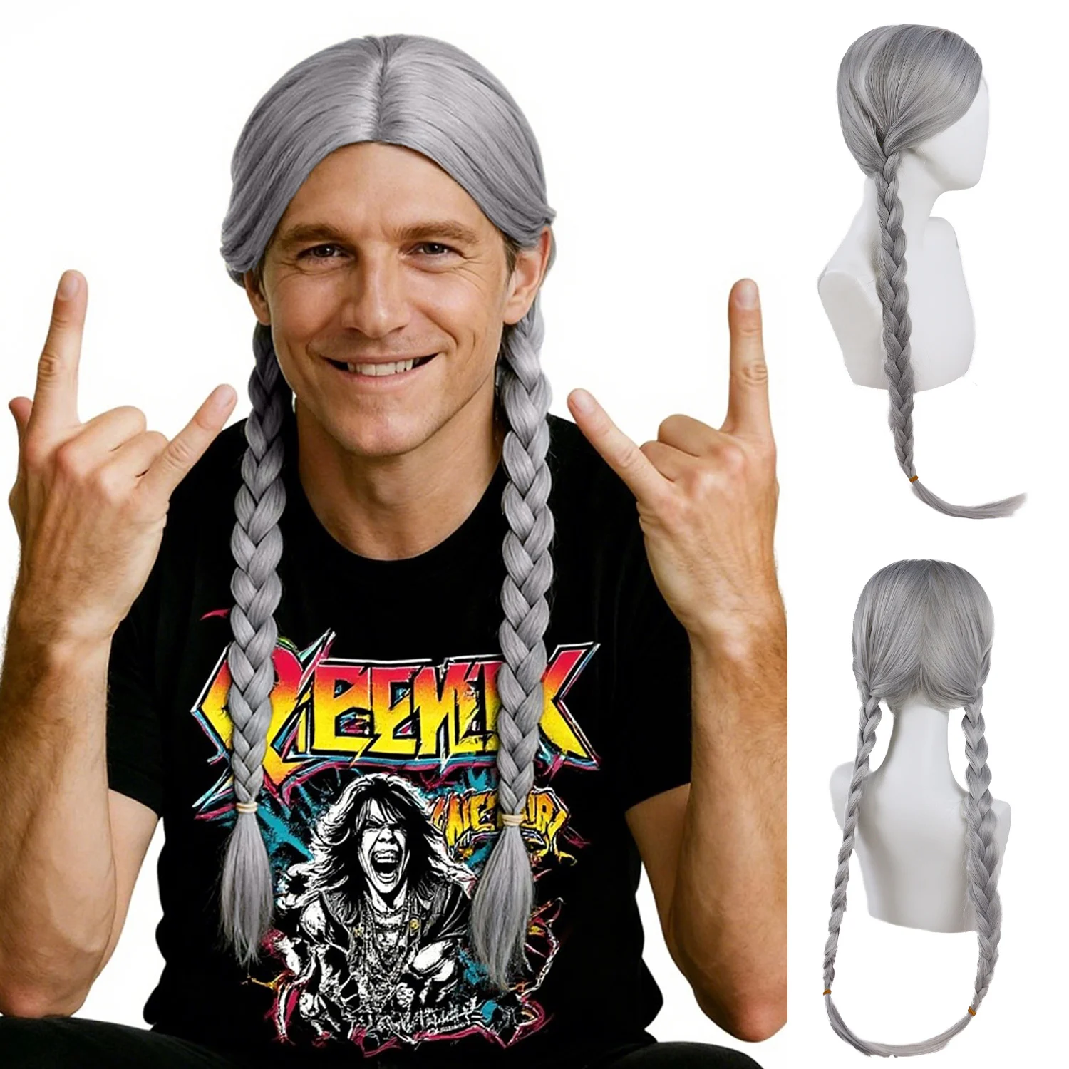 شعر مستعار اصطناعي مضفر هيبي للرجال فضي رمادي للرجال شعر مستعار ويلي نيلسون 60s الروك الرجل العجوز نمط مهرجان الموسيقى الهالوين #1
