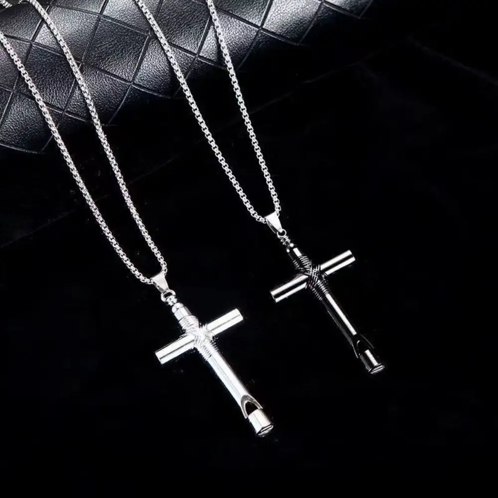 Whistle Necklace Cross Pendant Hell Girl Anime Jewelry Gothic Alloy Black Silver Color Metal Gift For Teenager Boy Girl Hot