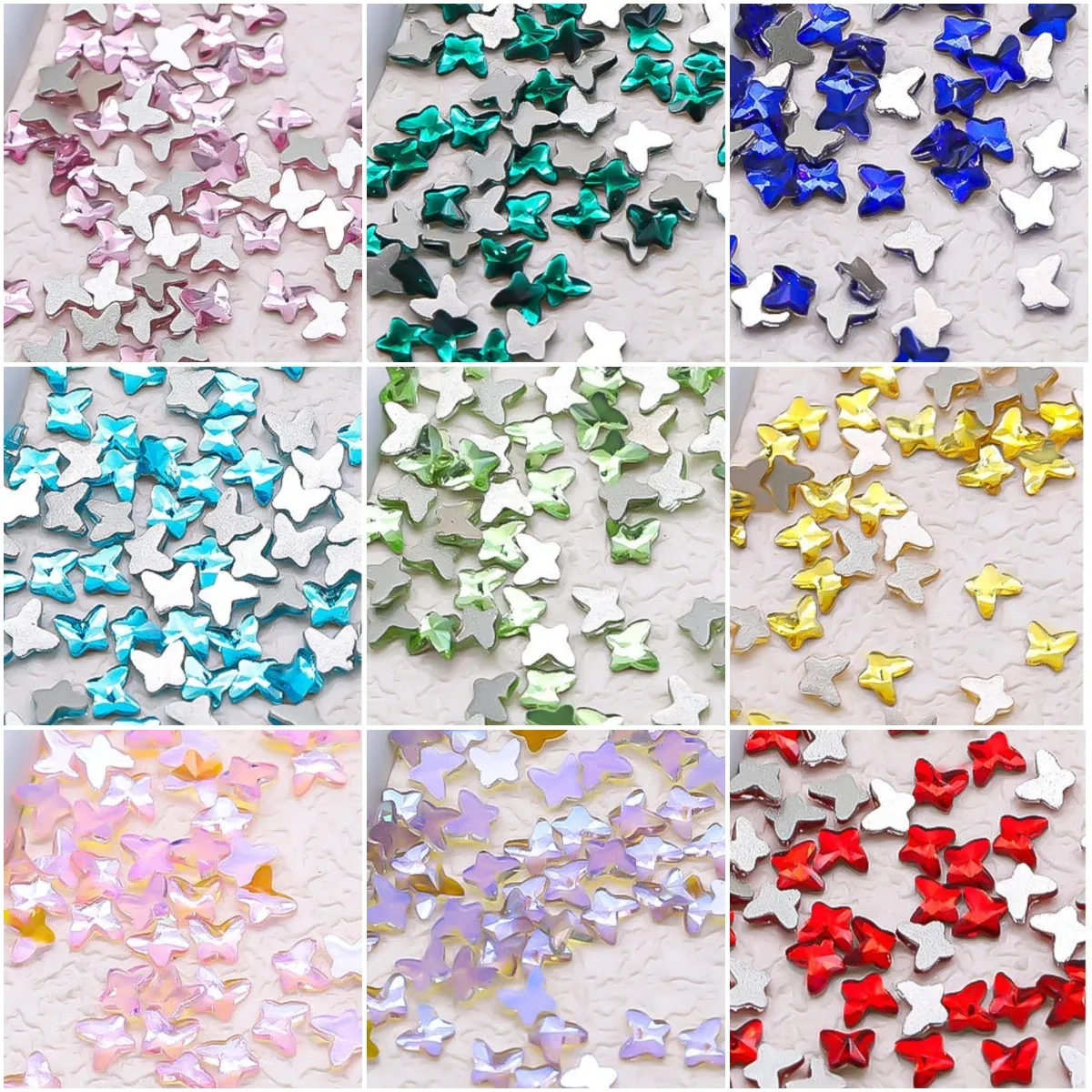 4mm 24 colori farfalla Boutique fondo piatto nail art strass cristallo di vetro 3D decorazione del chiodo Mini forma all\'ingrosso