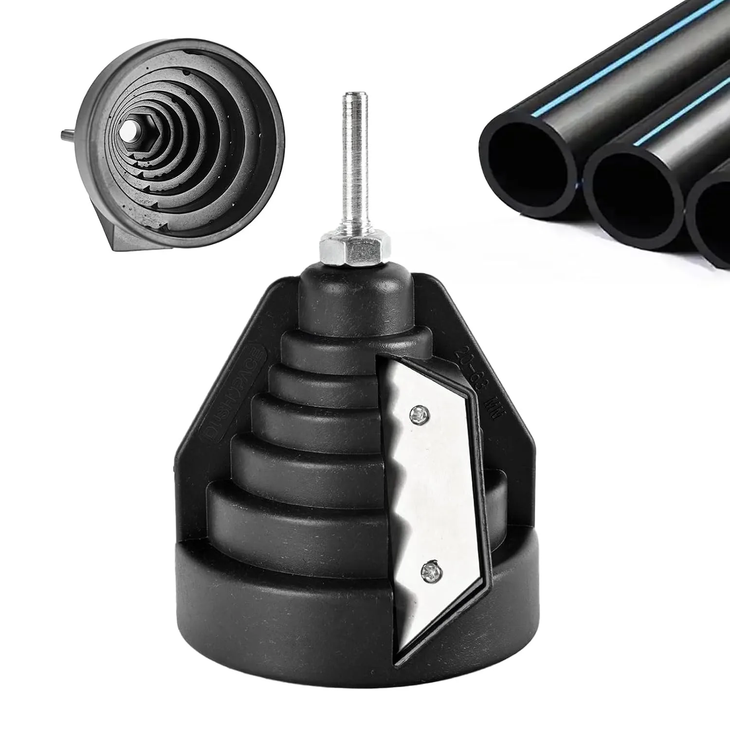Pipe Deburring Tool Plastic Pipe Chamfer Tool Hand Deburring for 20, 25, 32, 40, 50, 63 mm PE PVC PP Pipes with Drill Connection