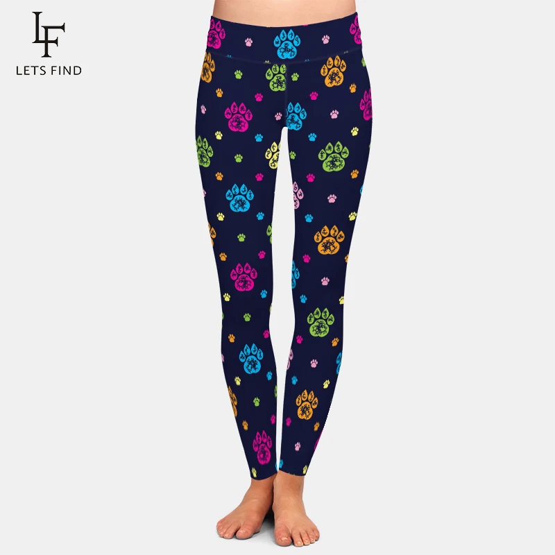 LETSFIND Neue Ankunft Nette Cartoon Hund Pfote Druck Frauen Leggings Mode Hohe Taille Weiche Komfortable Fitness Leggings