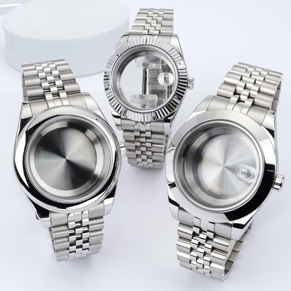 

36mm/39mm Watch Case Glide Lock Bracelet Sapphire Crystal Glass For DJ SK NH35 NH36 NH70 8215 Air King Oyster Design Style Case