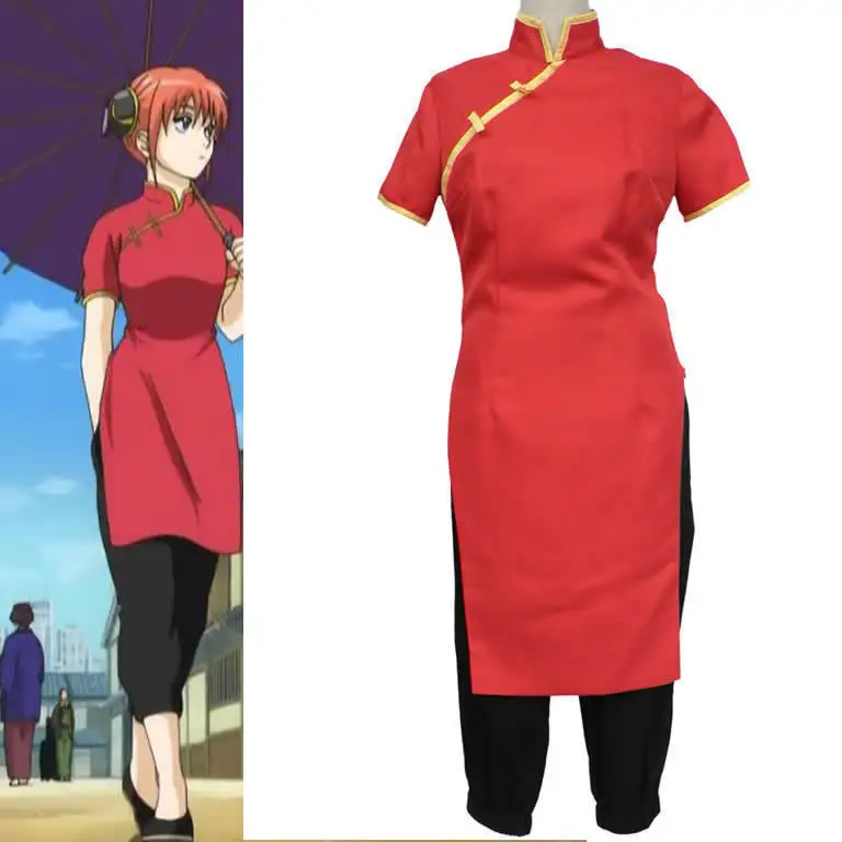 Gintama Soul Kagura Cosplay Costume Women Japanese Anime Kagura Chinese Dress Wig Cosplay Kungfu Wear Cheongsam Outfits