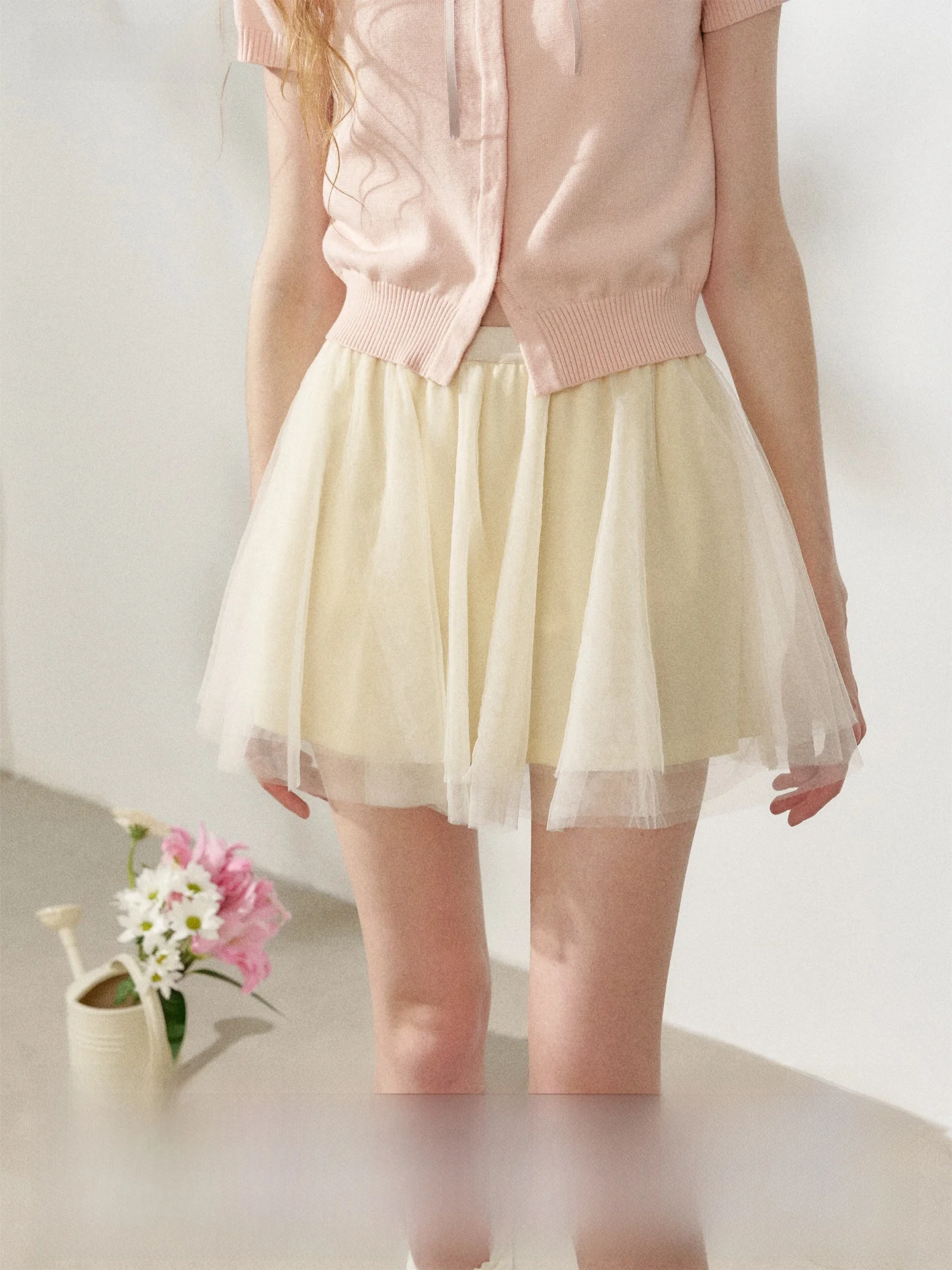 

New Empire Summer High Waist A-Line Skirt in Light Brown Lace Fabric Puffy Style for Young Girls Versatile And Slimming