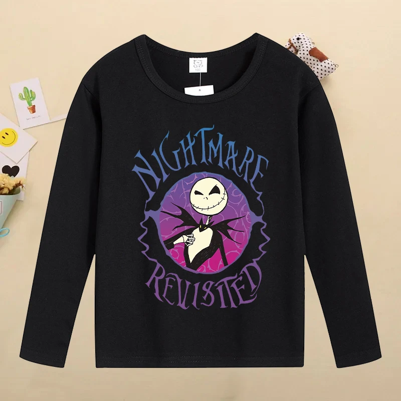 New Disney The Nightmare Before Christmas T-shirts for Children Cute Cartoon Printed T-shirt Kids Long Sleeves Tops Boys Clothes