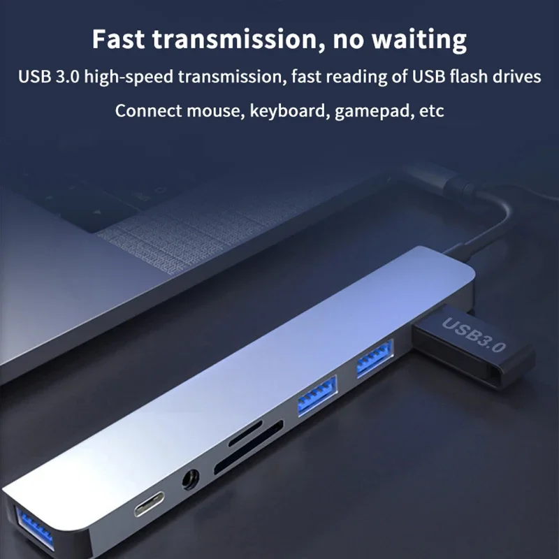 Multi-Function Type C USB HUB with Audio Jack, SD & Micro TF Card Reader for Macbook, Laptops, Tablets, and Phones