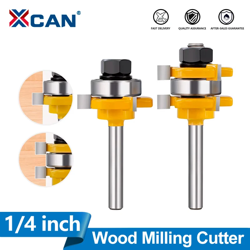 

XCNA 2Pcs 1/4 inch Shank Tongue & Groove Cutter Router Bit 3-Tooth T-shaped Woodworking Milling Cutter For Wood Face Mill