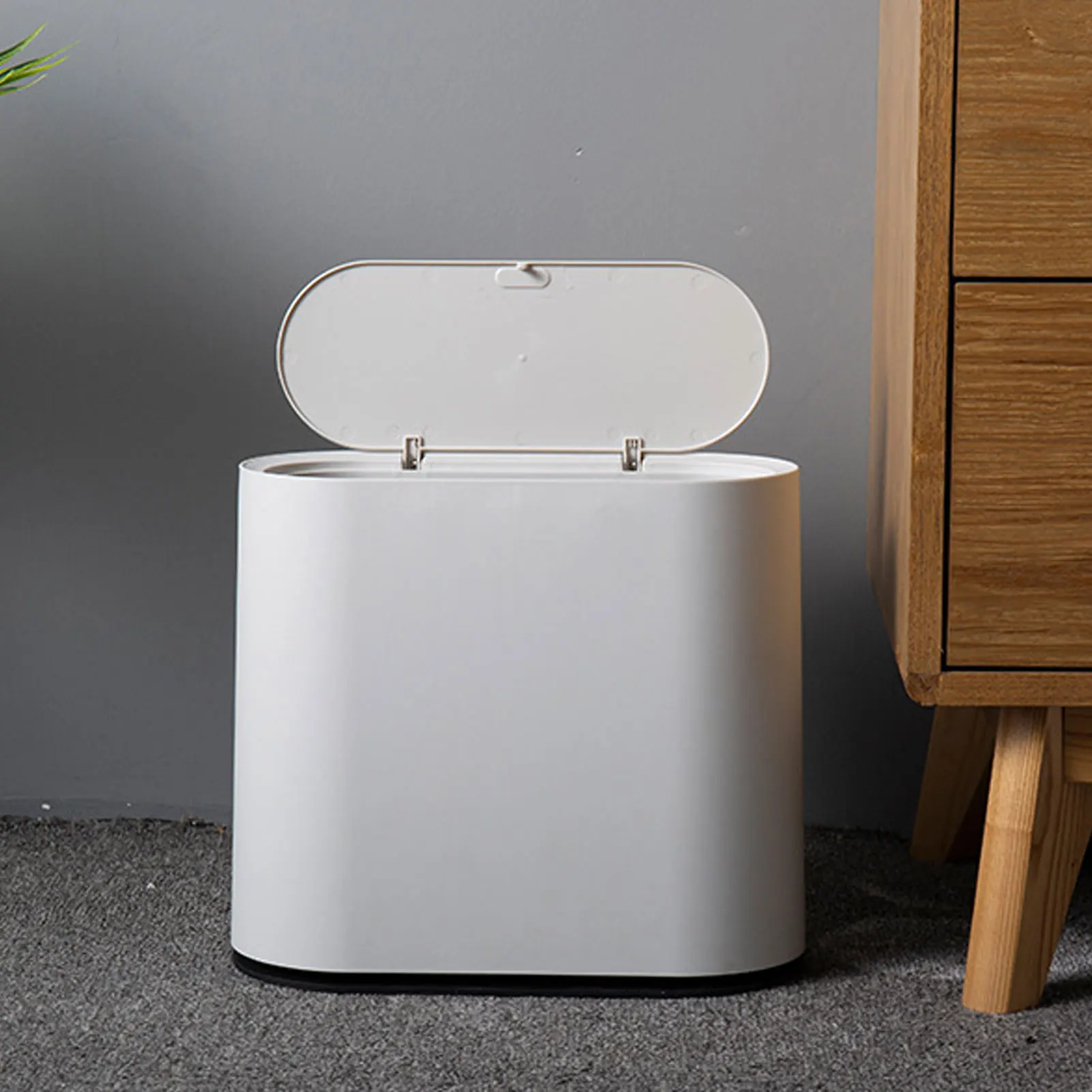 Garbage Container Bin Plastic Trash Can with Press Type Lid Big White Garbage Container Bin for Bathroom Bedroom Kitchen Office