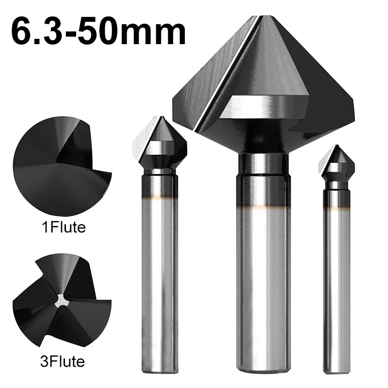 1 Flute/3 Flutes 90 Degree Chamfer Cutter 6.3mm-50mm M35 Cobalt TiAlN Coated Countersink Drill Bit Metal Deburring Milling Tool