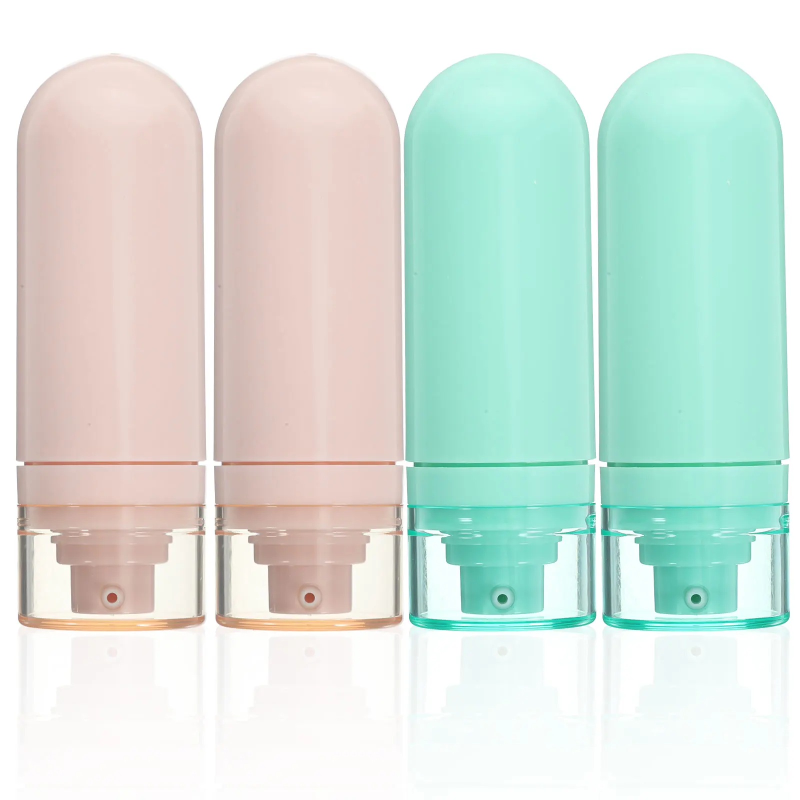 

4pcs Vacuum Bottle 50ml Travel Size Shampoo Lotion Container Leak Proof Reusable Plastic Toiletry Bottles Pink Green