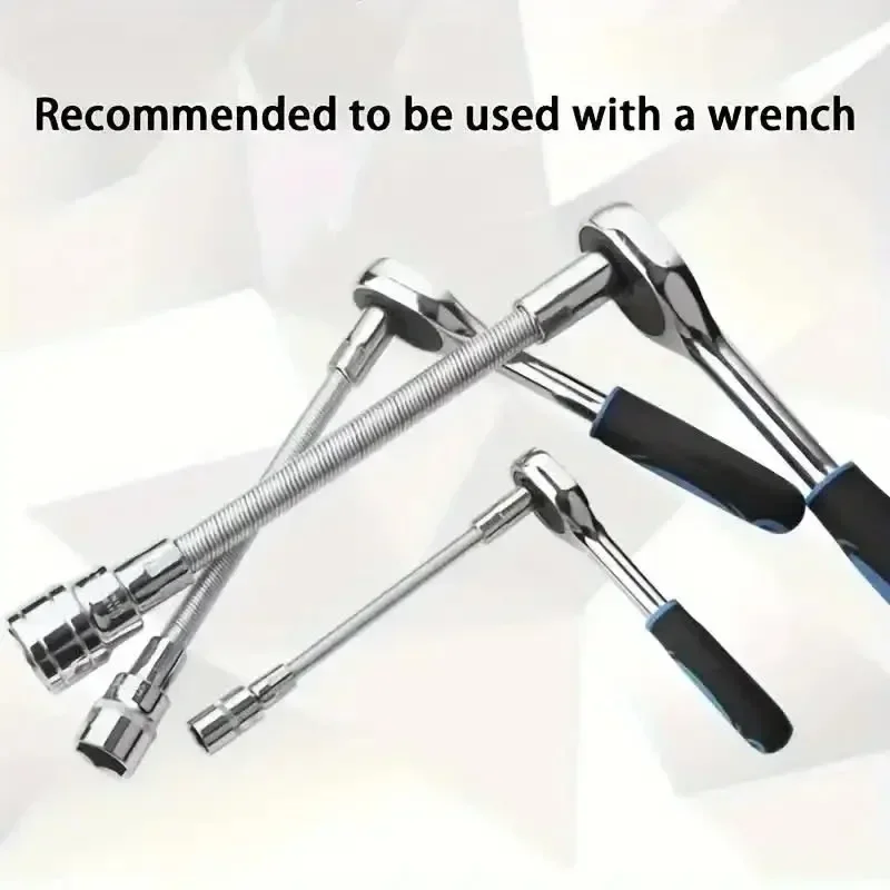 3pcs Wrench Sleeve Extension Rod Socket Wrenches, Drive Head Bendable 1/4 3/8 1/2 Drive Flexible Socket Extension Bar Ad