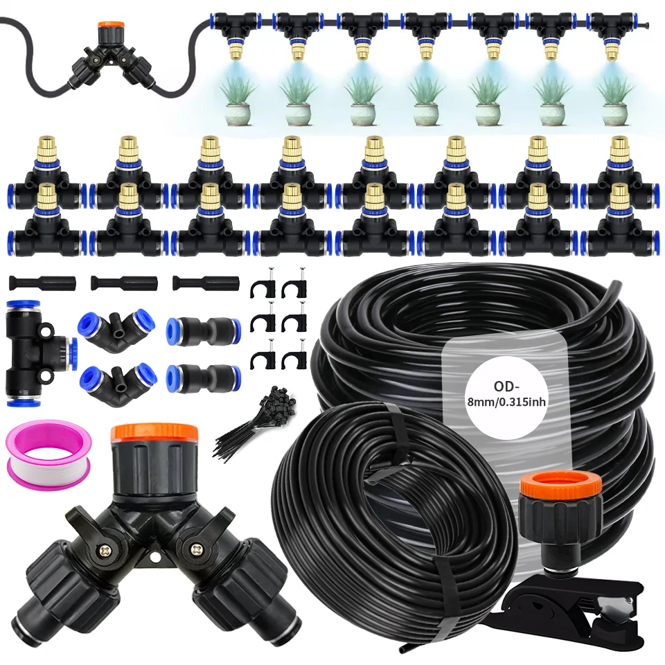 

30-5M 5/8mm Hose Brass Atomizing Nozzle Watering System for Garden Vegetables Plants Mist Spray Cooling