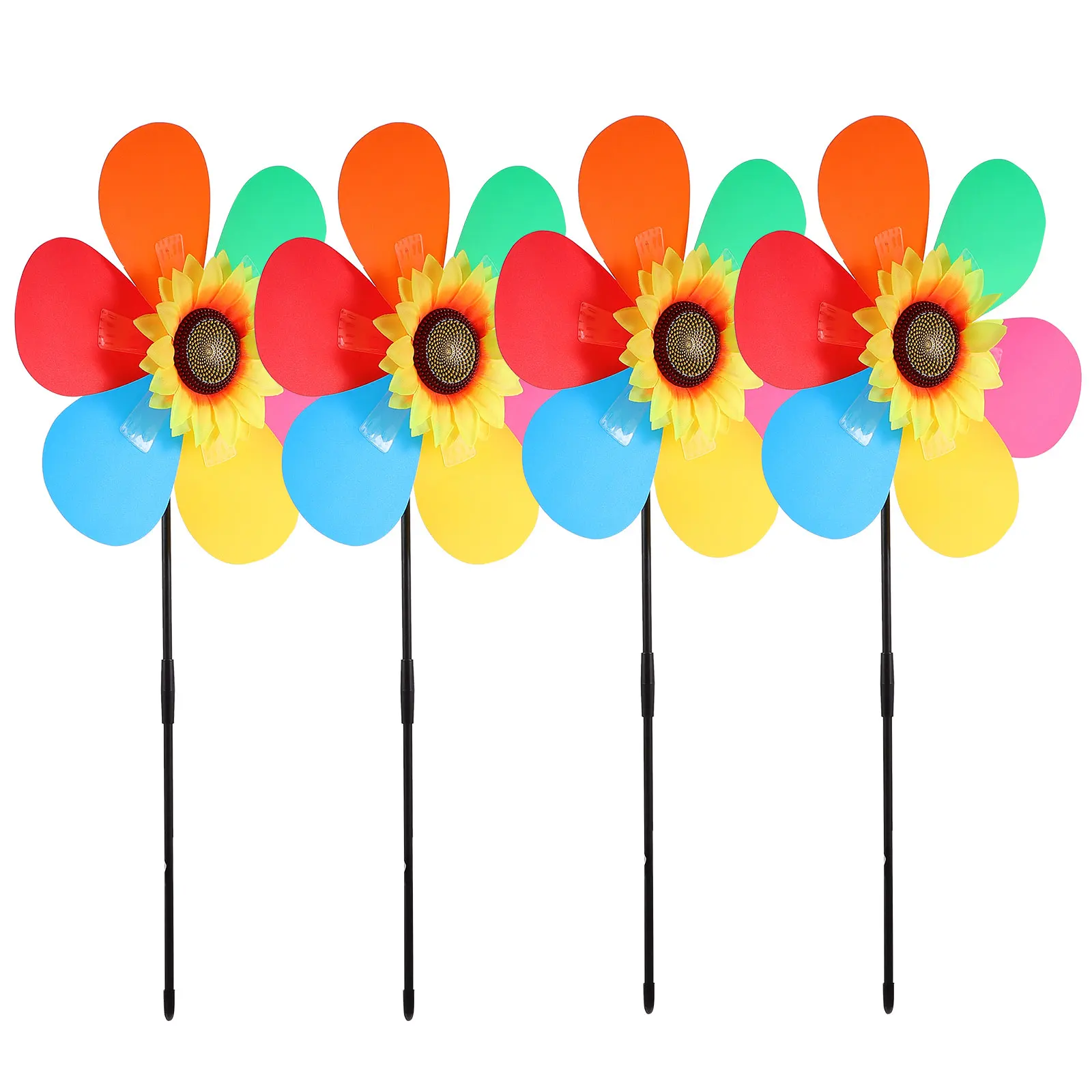 

4pcs Sunflower Windmill Decorative Outdoor Garden Yard Windmills Colorful Rotating For Kids Park Decoration Props Ground Insert