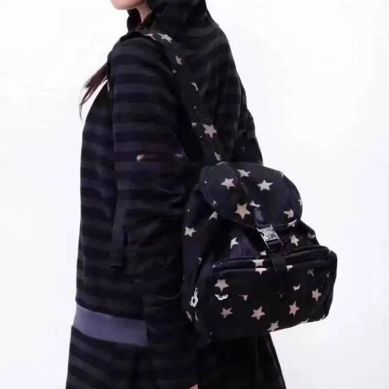 กระเป๋าเป้สะพายหลังลายดาววินเทจสำหรับผู้หญิง สไตล์ Y2K แมทช์ได้กับทุกชุด กระเป๋าถือลำลองสไตล์ญี่ปุ่น แฟชั่นย้อนยุคสุดเทรนดี้