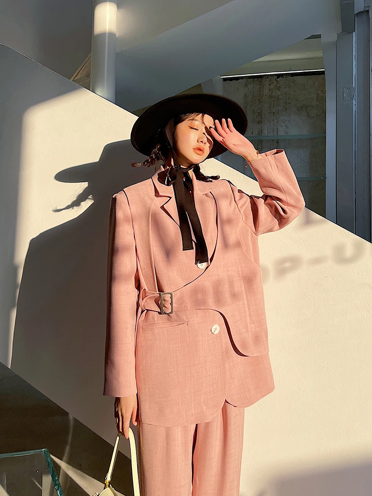Conjunto de Dos Piezas para Mujer, Cintura Alta, Estilizador, con Cinturón, Diseño Original de Primavera, Poliéster
