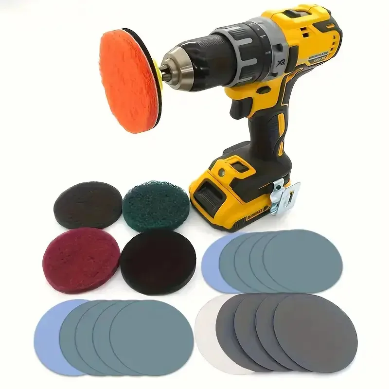 21pcs 3-Inch Sandpaper Set with Cloth, Grinding Disc Adapter for Drill Bit and Sponge Pad - Lighting Polishing & Repair Kit DIY