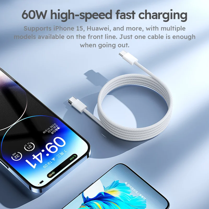 66W  3A Type C To Type C USB Cable For iPhone 15 Pro Max PD Fast Charge USB C Data Cord For Samsung Xiaomi Quick Charging Cables