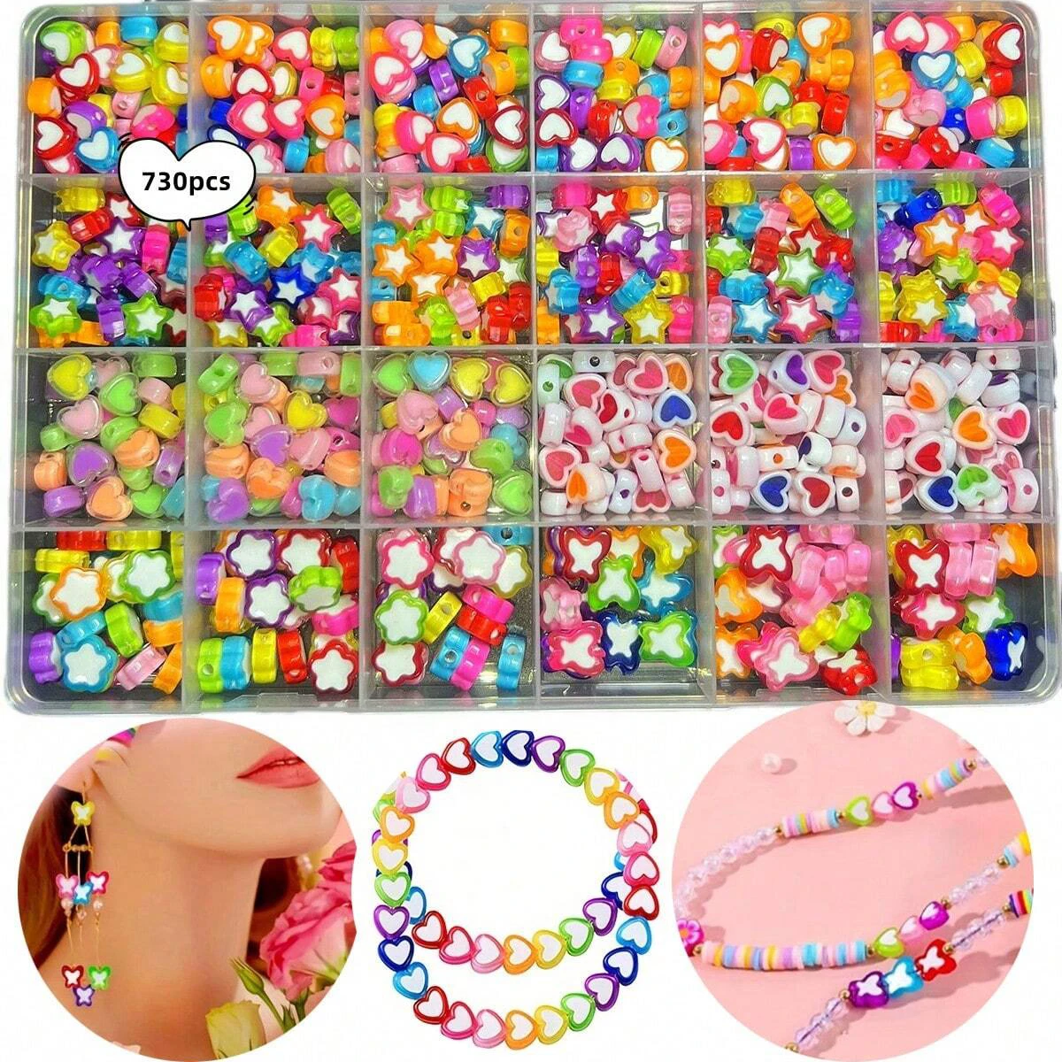 

730 шт./компл., 8-10 мм, разноцветные свободные браслеты в форме сердца и звезды, цветы и бабочки, на День святого Валентина, браслеты «сделай сам», ожерелья