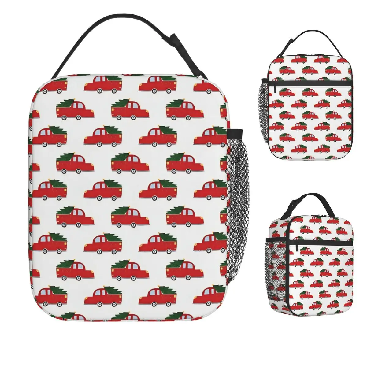 

Рождественская праздничная винтажная красная сумка для обеда с грузовиками и деревом для ребенка, ланч-бокс, пляжная сумка-холодильник, портативные оксфордские термосумки для обеда