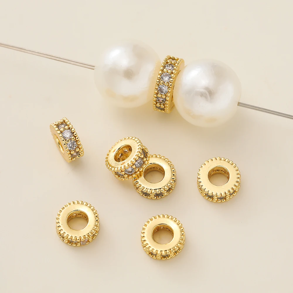 5Pcs 6/8mm 14/18K 골드 컬러 도금 둥근 모양 스페이서 비즈 지르콘 수제 DIY 귀걸이 쥬얼리 액세서리 만들기