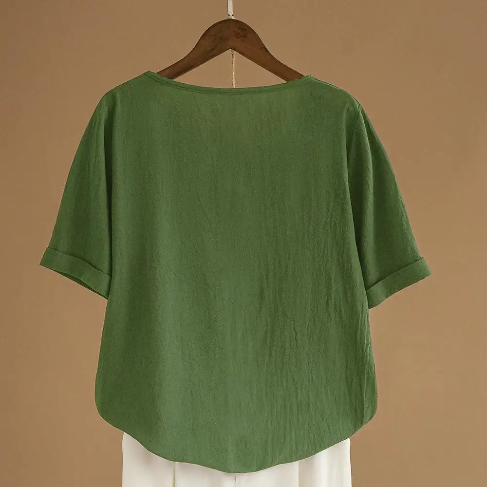 

Cotton Linen Women's Summer Autumn Clothing Vintage Sle Loose Fit ort Sve Crew Ne Animal Pattern T-irt for Ladies