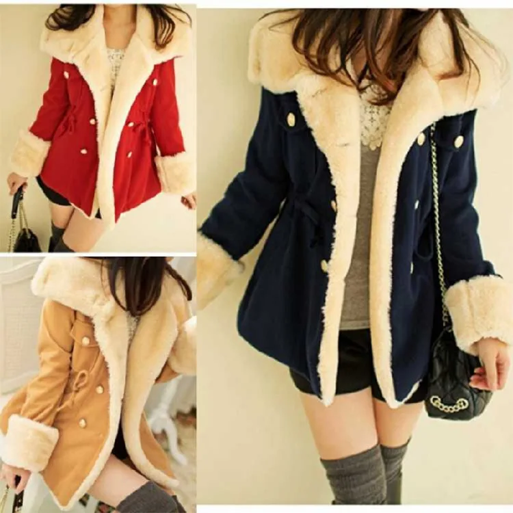 

2023 Winter Autumn Warm Coats Woolen Slim Double Breasted Thick Coat Jacket Casual Fur Female Coat Jackets S - 2XL