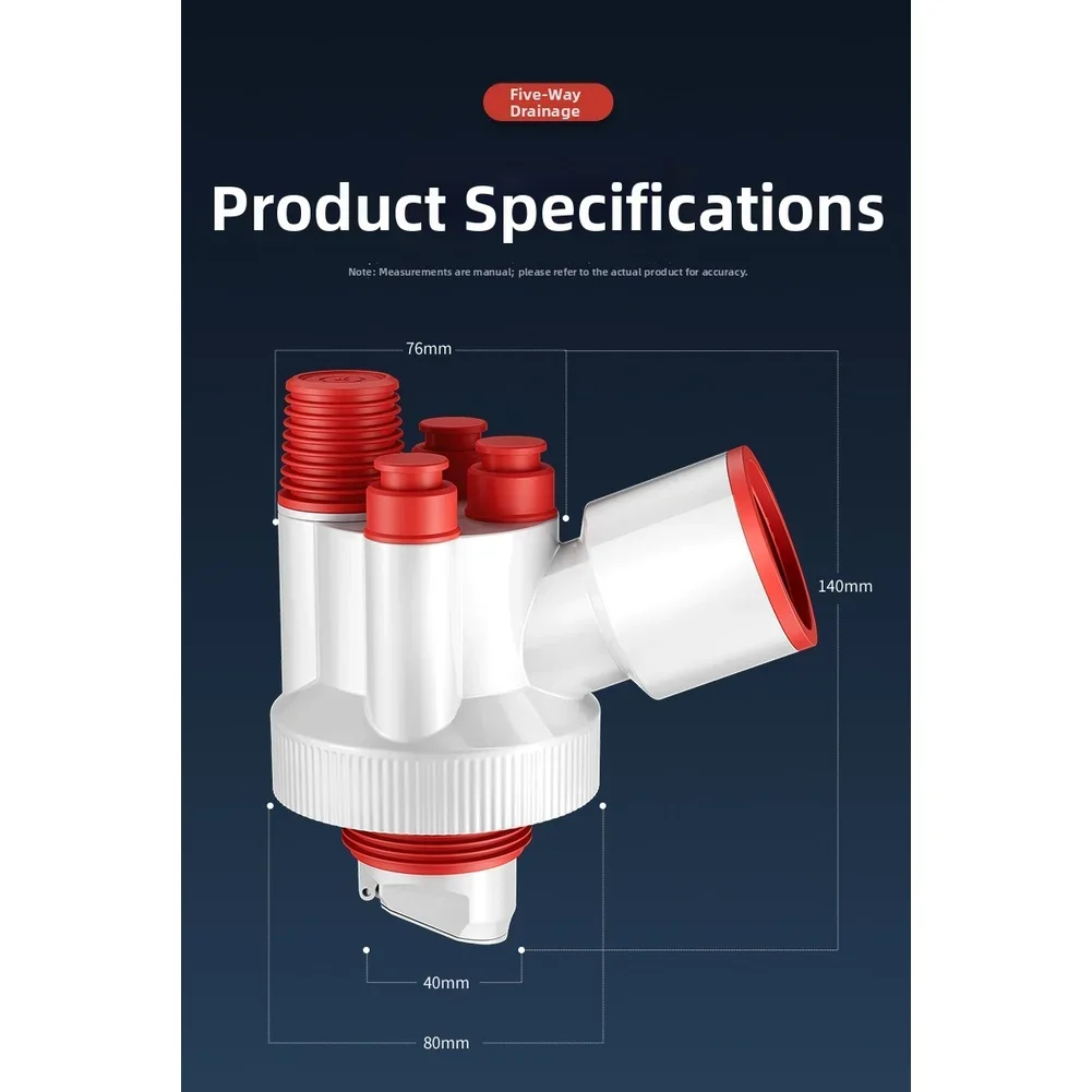 

Kitchen Sink Drain 5 Way Divider Water Splitter ABS Anti Smell Dual Seal For Dishwasher Washing Machine 14.8cm