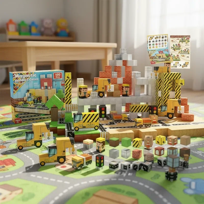 Kreative 3D DIY Magnetische Fliesen Bausteine Set Kostenlose Montage Stadt Bau STEM Pädagogisches Spielzeug Urlaub Kinder Geschenke