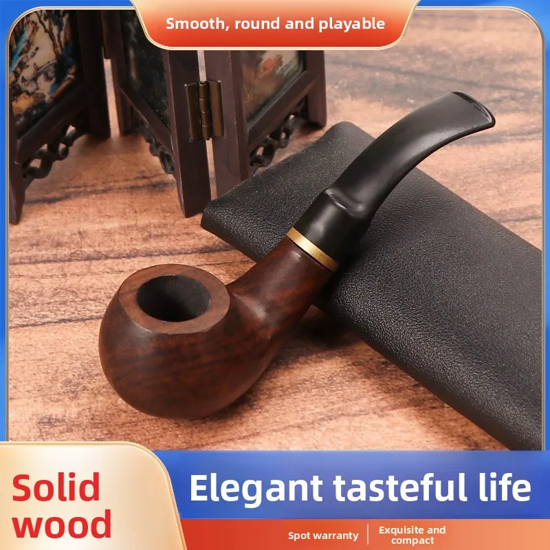 

Vintage Ebony Tobacco Pipe Small Bent Wooden Pipe with Removable 9mm Filter Classic Smoking Accessories