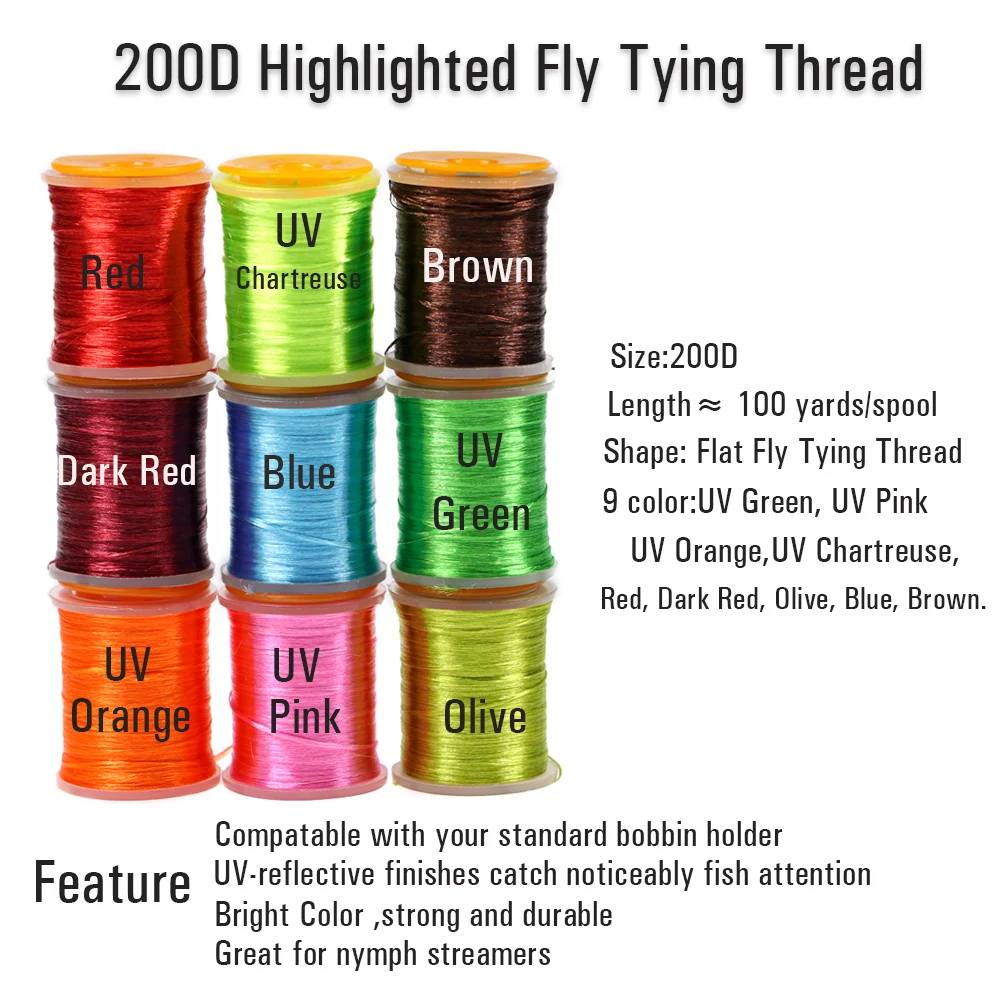 Vtwins 200D High Light Fly Tying Thread S Durable UV Fluorescent Floss Yarn for Salmon Bass Trout Tying  Materials  Accessories