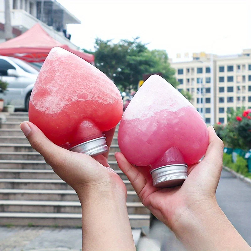 10pcs Internet Celebrity Disposable Milk Tea Cup Bottle 10.14oz Cute Juice Drink Bottle Heart-shaped Takeaway Commercial Bottle