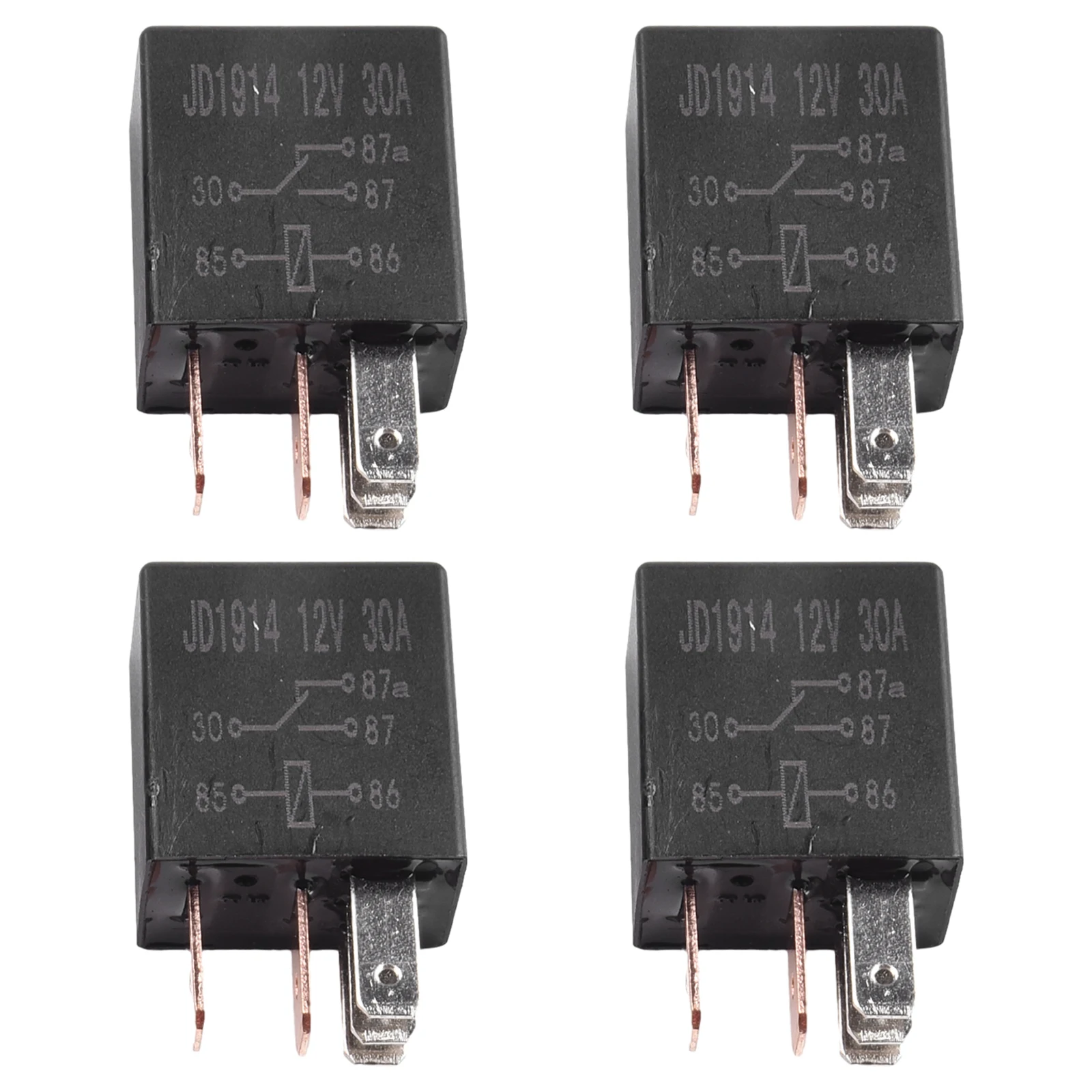 Set of 4 12V 30A For Automotive Relays 5 Pin for Trucks with Quick Connect Terminals and PCB Socket Compatibility