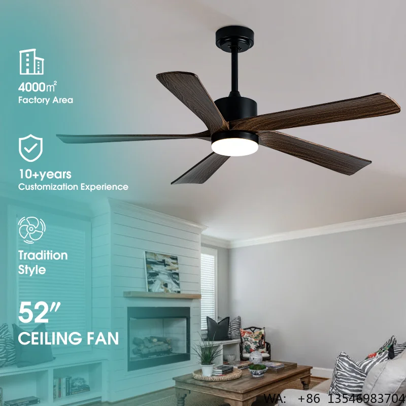 HSG Model 52-7037 52'' Electric DC Motor Remote Control ABS 5 Blades Air Cooling Fan Light for Household & Hotel Use