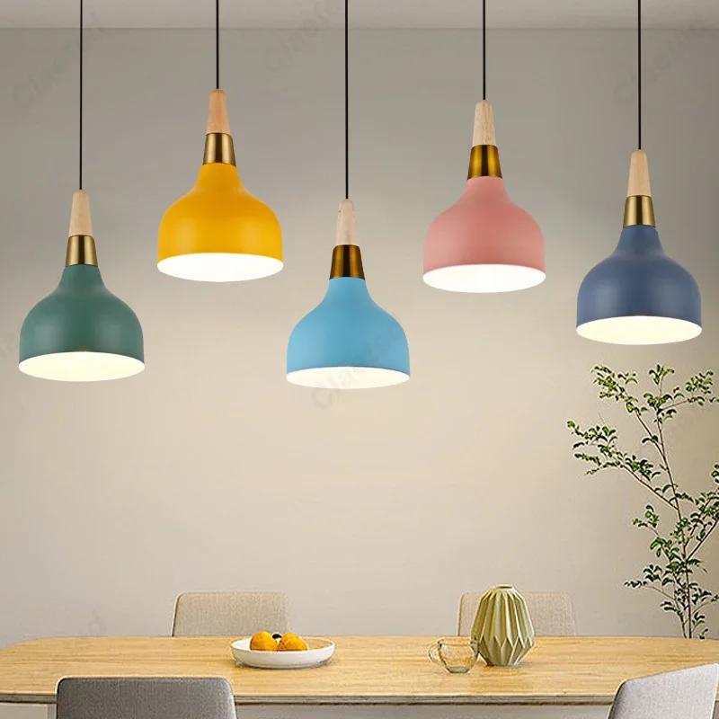 

Modern Minimalist LED European Color Chandelier Restaurant Cafe Living Room Bedroom Decorative Atmosphere Lighting E27